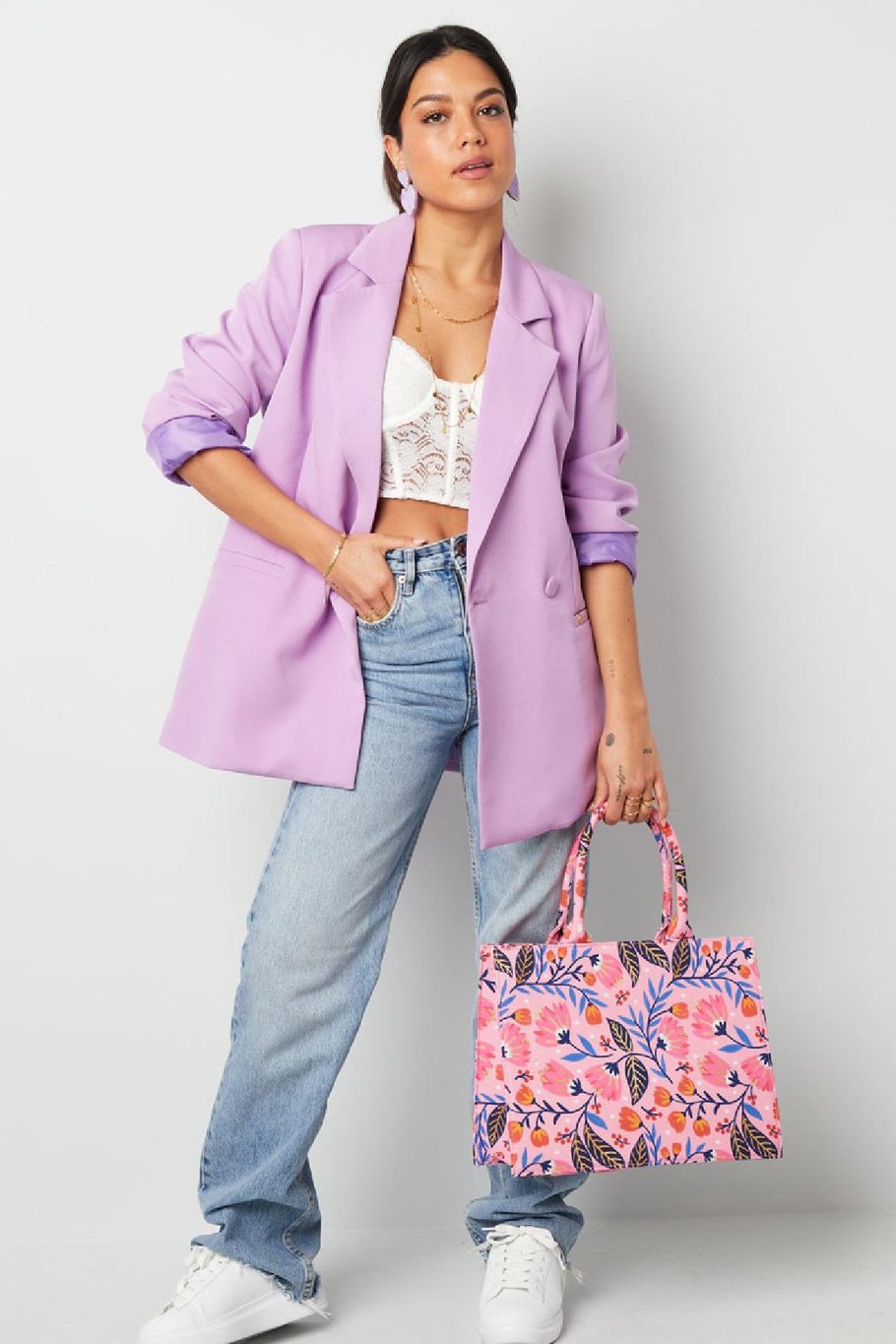 Shopper Blumendruck rosa mittel Rosa Multi Polyester Bild2